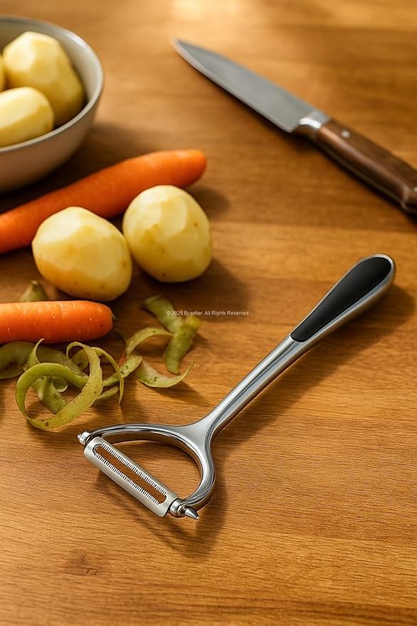 Busstier Profesyonel Paslanmaz Çelik Çift Bıçaklı Soyacak, Jülyen ve Standart Soyucu Başlıklı, Ergonomik Saplı Çok Amaçlı Meyve Sebze Soyacağı, Patates, Salatalık, Kabak ve Havuç için Pratik Mutfak Al