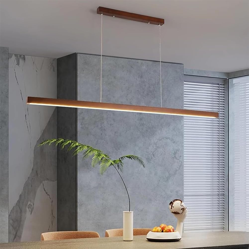 LED Hängelampe Holz Esstisch Pendelleuchte 48W Moderne Linear design Hängeleuchte 3000K Warmes Licht Esstischlampe hängend Höhenverstellbar für Esszimmer Küche büro Lampe(Nussbaum,105cm)