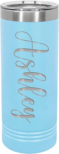Miniatura 2 de Personalized Skinny Tumbler (22oz) with Silicone Straw, Custom Engraved with Name, Choice of Travel Mug Color