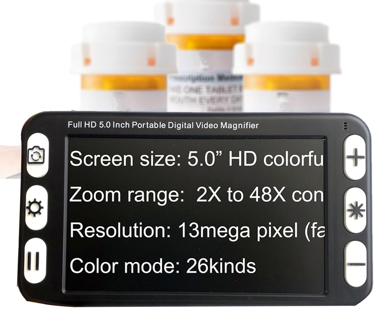 5 Inch Low Vision Aids, Electronic Auto Focus Reading Aid Simplified Buttons Digital Video Magnifier for The Visually Impaired, Color Blindness, Amblyopia, 2x-48x Zoom Foldable Han