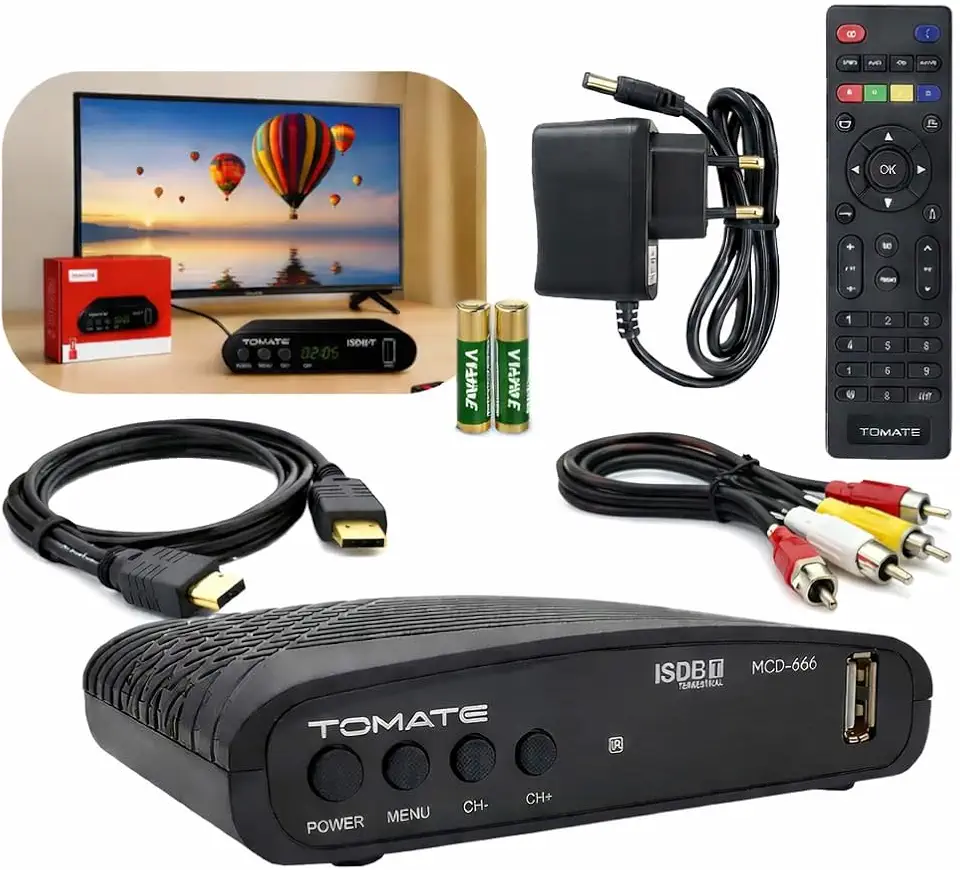 Kit Conversor Digital para TV Tomate MDC-666 Full HD, Antena Externa, HDMI, AV, Busca Automática, Controle Remoto