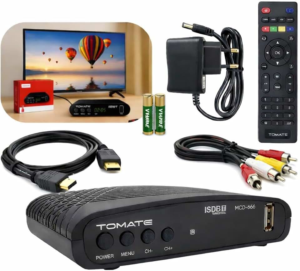 Kit Conversor Digital para TV Tomate MDC-666 Full HD, Antena Externa, HDMI, AV, Busca Automática, Controle Remoto