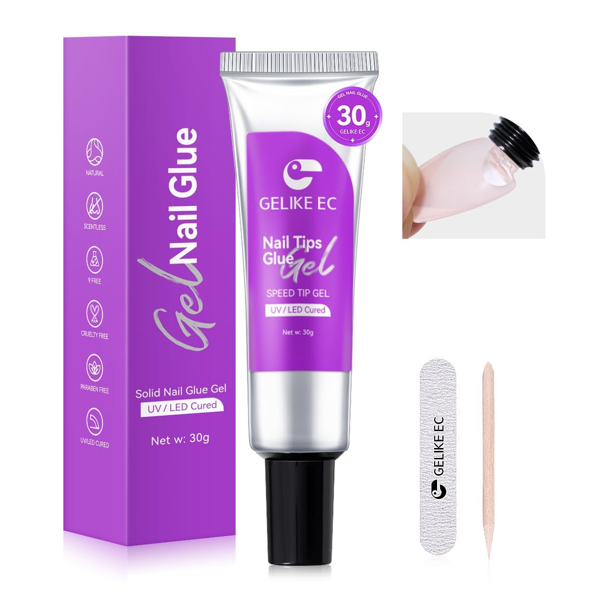Gelike EC Solid Gel Nail Glue: Super Strong UV Nail Glue for Soft Gel Tips & Press On Nails – Bubble-Free No Lifting - Up to 30 Days Hold – Easy DIY Nail Glue Gel