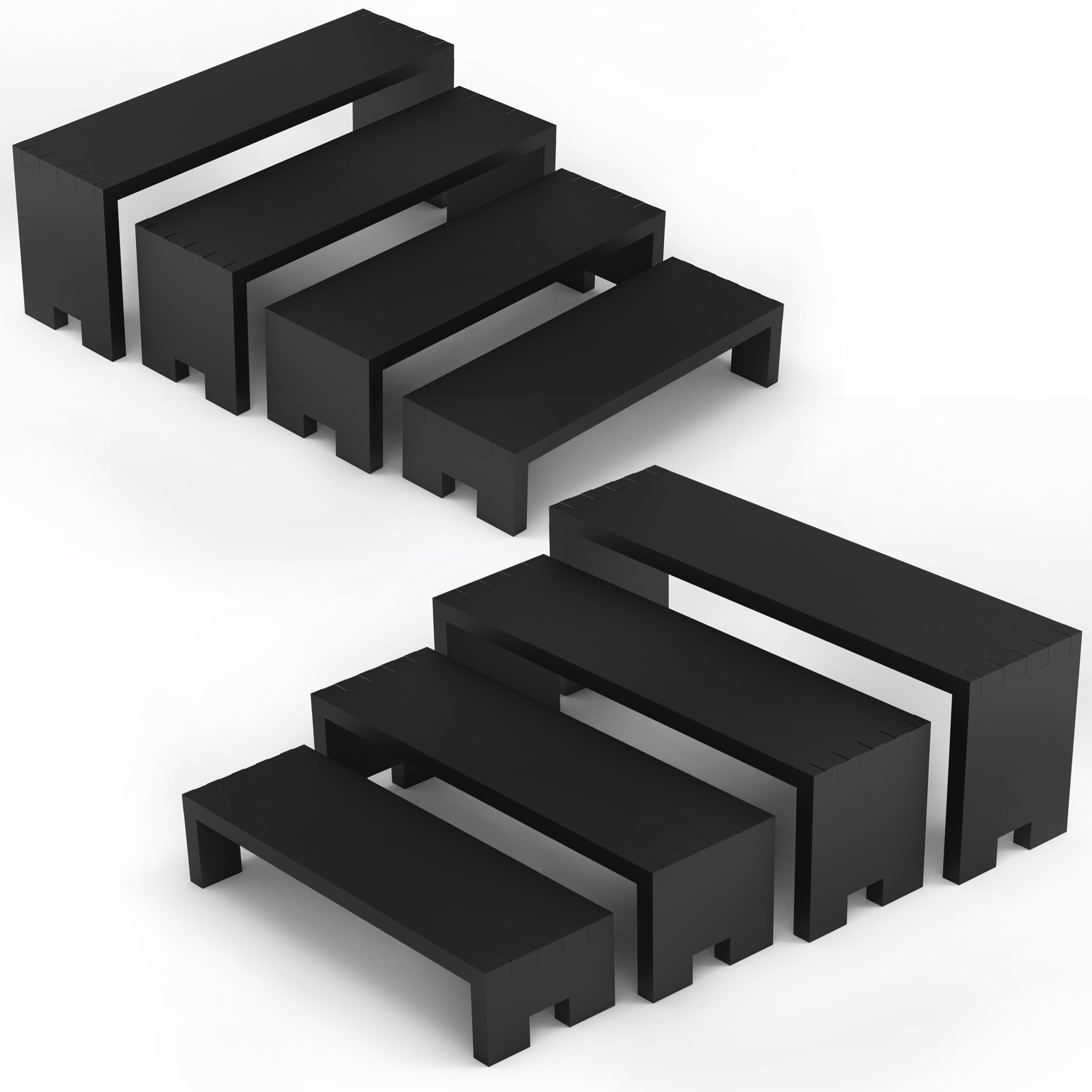Yikaroeli 2 Set Large Black Display Risers Wooden Tiered Risers for Display Stand 4 Tiered 8Pcs Racks Perfume Organizer Food Risers for Vendor Events