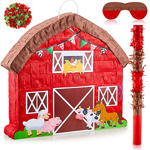 Farm Pinata Bundle Fiesta Pinata Farmhouse Pinata Set Includes Barnyard Pinata, Bat Stick, Confetti And Blindfold Mask For Farm Birthday Party Mexican Pinata Kids Birthday Game Supplies #TOP5
