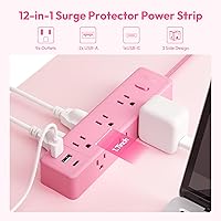 Vista 3 de Pink Power Strip, NTONPOWER Power Strip Flat Extension Cord 15FT, 9 Outlets 3 USB Ports(1 USB C), Wall Mount, 1080J, Multiple Outlets for Home