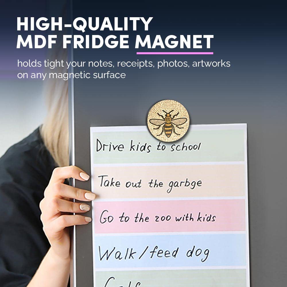Magnete Rotondo In MDF 6 Cm – Manchester Bee, Modello Mosaico, Per Frigorifero, Armadietto, Lavagna