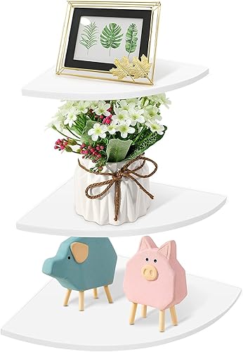 Zerodis Estantes de esquina flotantes, montaje en pared sólido de PVC de 3 capas, estantes de esquina flotantes de almacenamiento de pared para