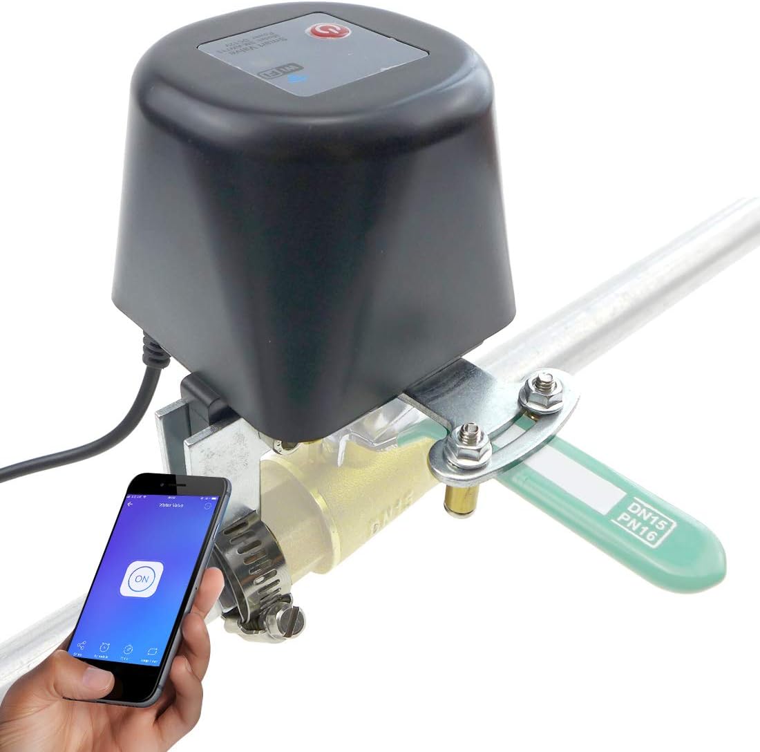 Wireless Wi-Fi Plug Smart Water/Gas Valve, Garden Water Shut Off Timers Irrigation Controller Compatible with iOS/Android, Compatible with Alexa and Google Assistant