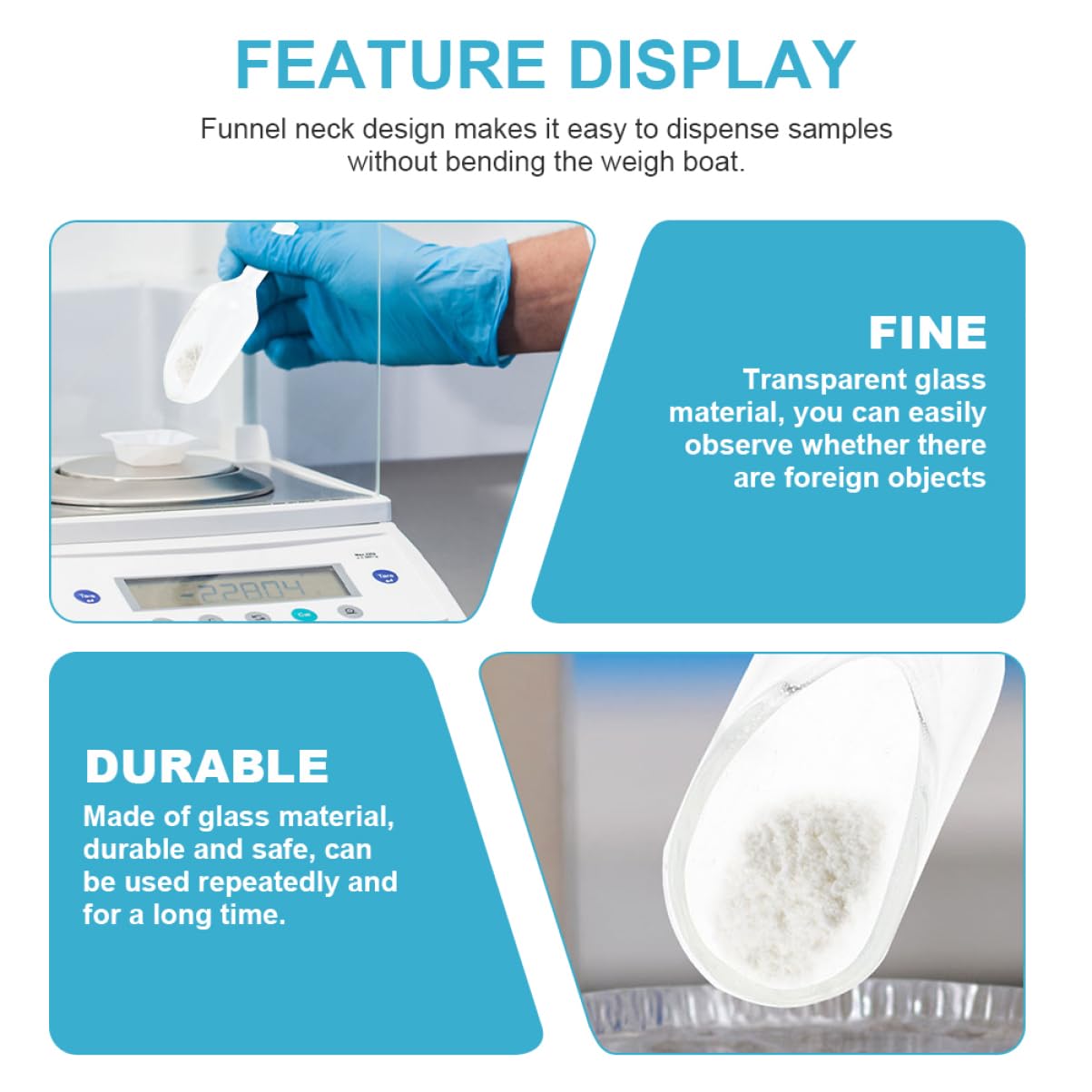 FUNOMOCYA Glass Weighing Funnel Weighing Spoon Easy Transfer for Liquids Powders Lightweight