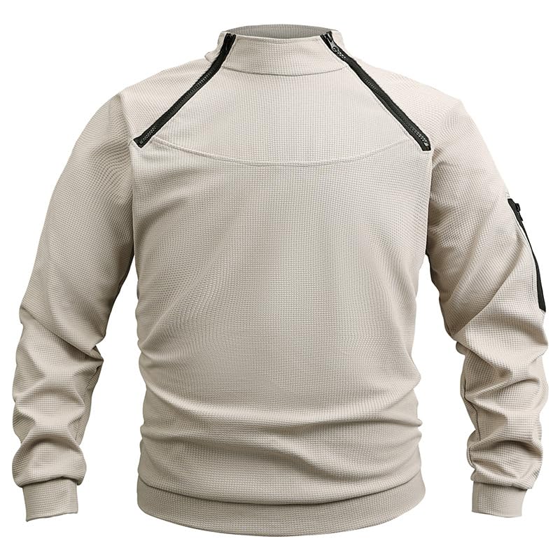 Men's Sweater Solid Color Long Sleeve Warm Sweatershirt Stand Collar Loose Outdoor Tops