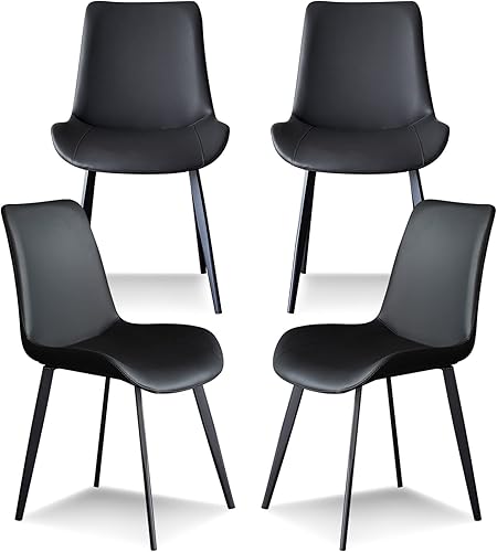 seonyou Juego de 4 sillas de comedor de piel sintética negra para cocina, comedor, cómoda silla moderna de mediados de siglo con patas de metal,