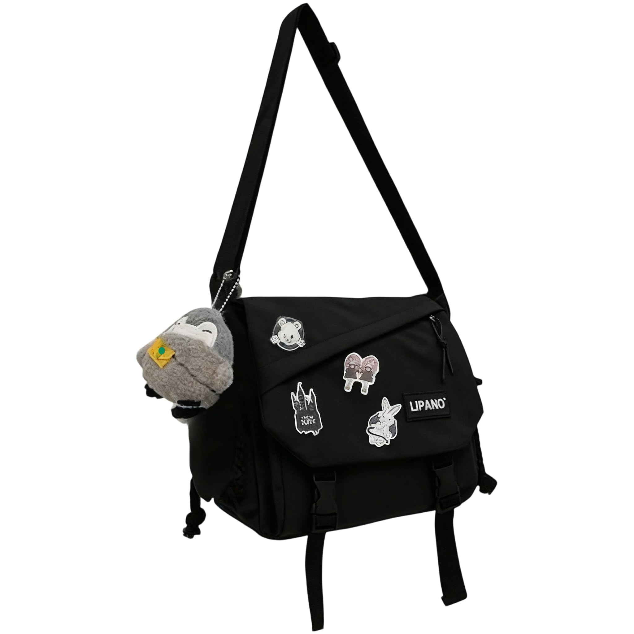 Inshere Aesthetic Crossbody Bag with Cute Pins and Ornament Nylon Shoulder Messenger Bag Japanese Kawaii Bag for Women