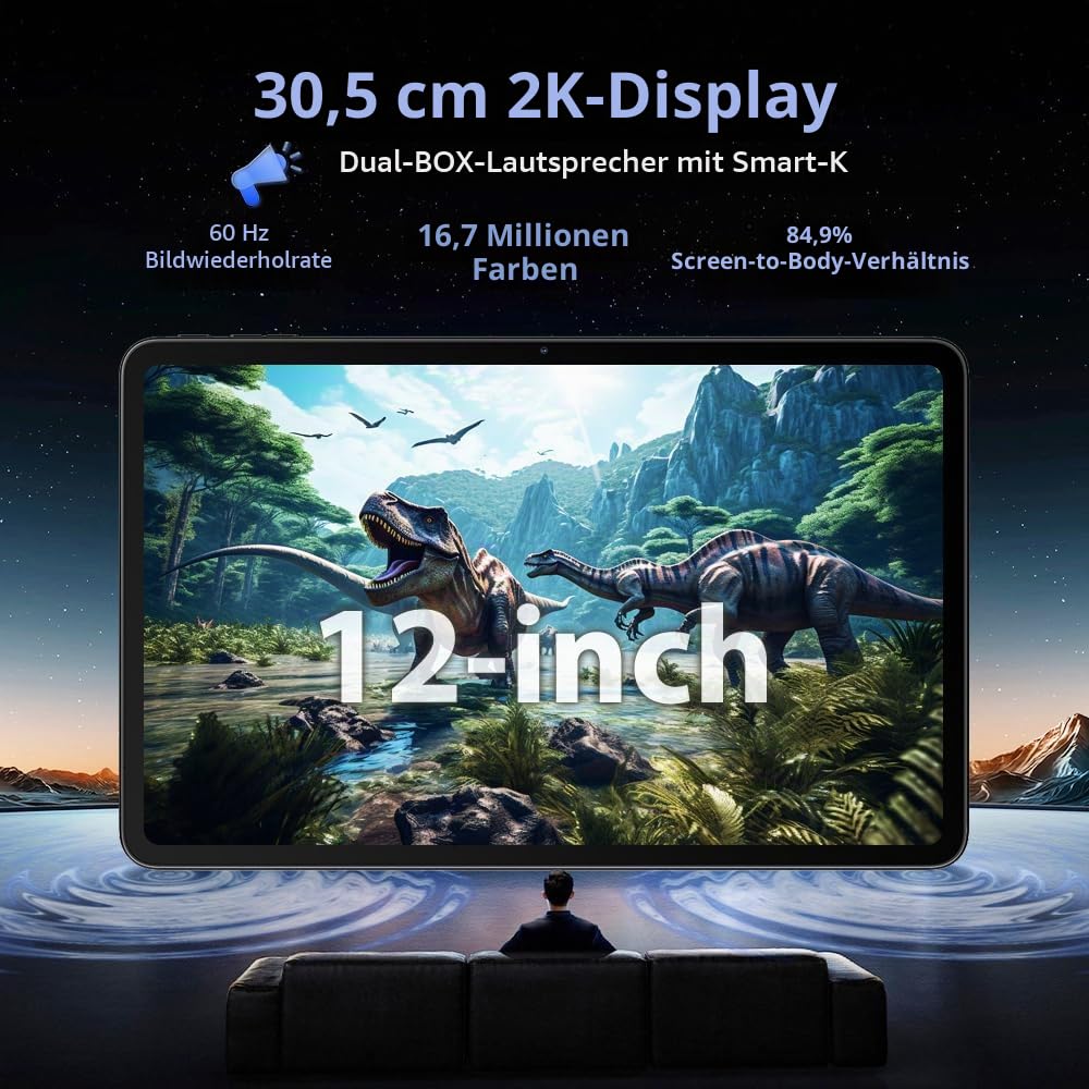 Blackview Mega 2 12 Zoll Tablet Android 15 Tablets, 24GB RAM+256GB ROM, 120Hz 2.4K FHD+ Gaming Tablet mit Tastatur Maus Stift Kopfhörer, 4G LTE+5G WiFi, 16MP+8MP, 9000mAh, PC Mode,OTG,FM,Hülle,Schwarz