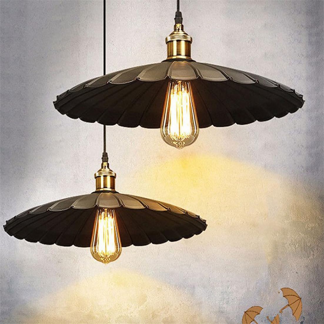 Czarna przemysłowa lampa wisząca z plisowanym wzorem - Vintage Lampa wisząca w stylu stodoły, złota mosiężna głowica lampy z białego wykończenia