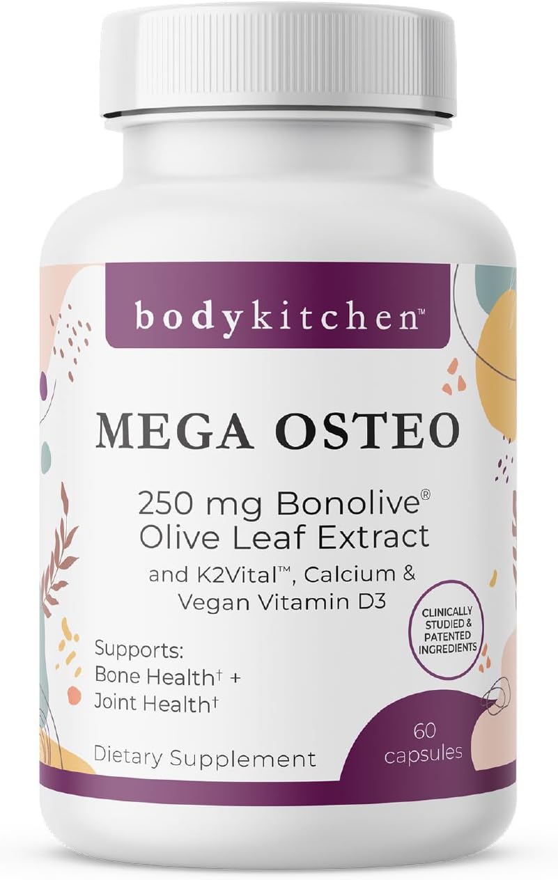 Body Kitchen Mega Osteo, Vegan Bone & Joint Support Supplement with Bonolive, K2VITAL MK-7, Vegan Vitamin D3 & Albion Calcium, 60 Vegetable Capsules