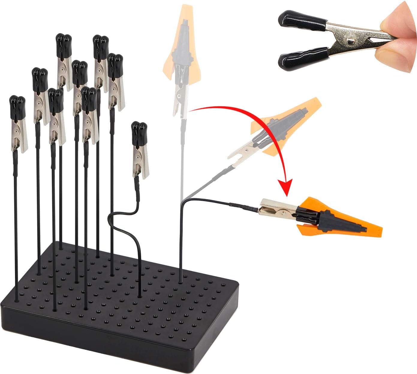 Model Painting Stand Base Holder and 10PCS Bendable Alligator Clip Sticks Set with Lager Clips,Miniature Model Holder for Painting, Airbrush Hobby Tools Accessories Holder Stand