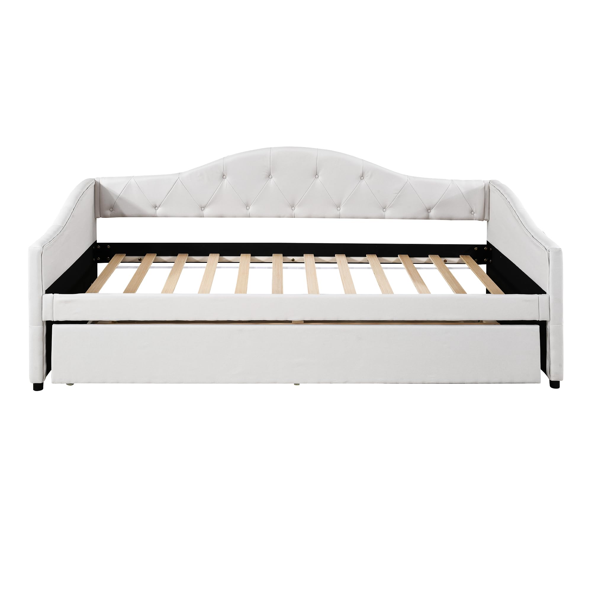 Letto giornaliero, 90 x 200 cm, con letto estraibile, divano letto, letto singolo (senza materasso), lino, stile minimalista (beige)