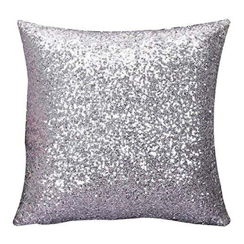 Gusspower-Funda de Almohada de Lentejuelas Cojines Decorativos Fundas de Cojines Funda de Almohada del Brillo Cojines para Sofa 40 * 40cm/45 * 45cm (Plateado, 45 * 45CM)