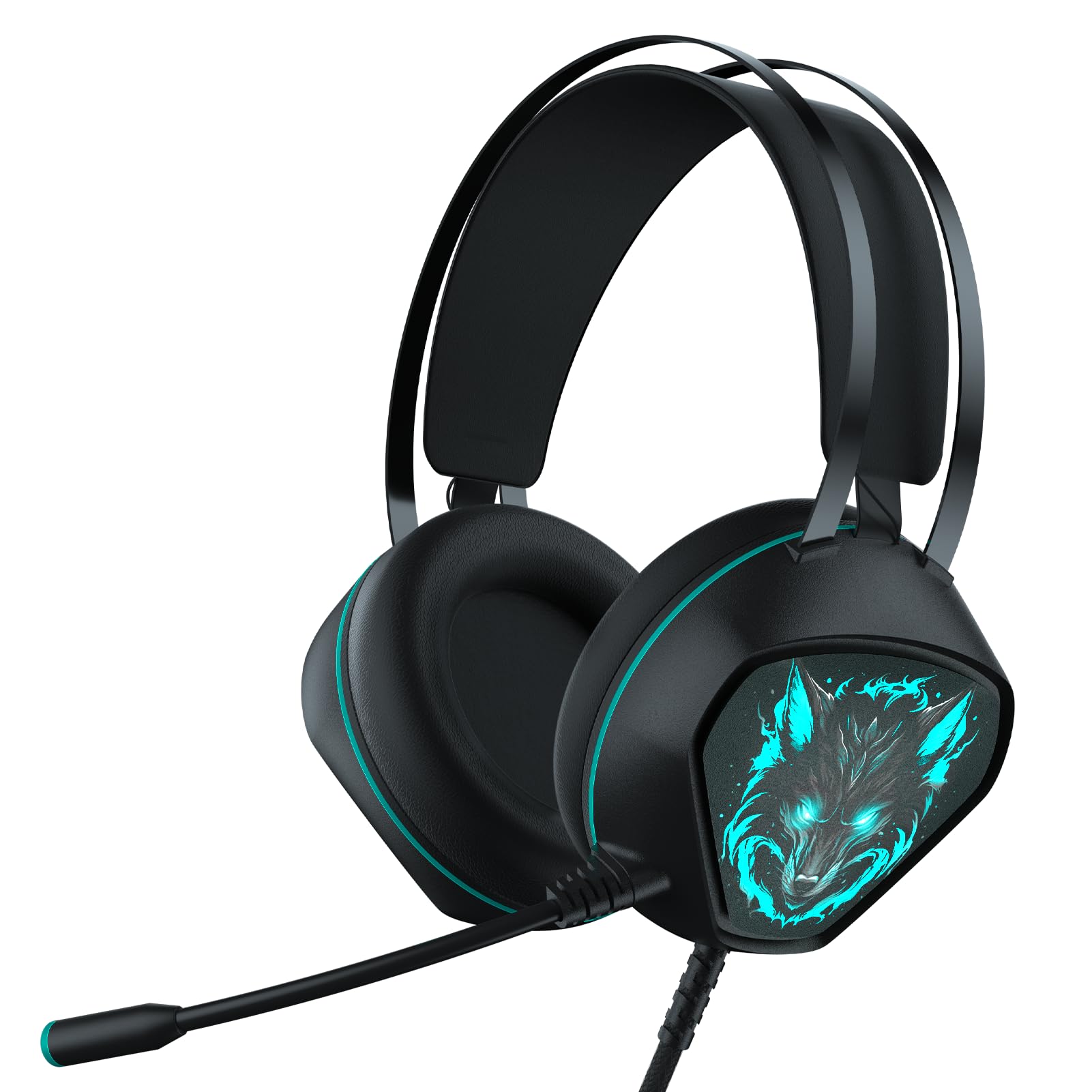 syndesmos Gaming Headsets for Xbox, PC, PS5, PS4 with 7.1 Surround Sound, Wired Over-Ear Gaming Headphones with Noise Cancelling Mic, Dynamic RGB Light for Xbox Series X/S Controller, Switch (Blue)