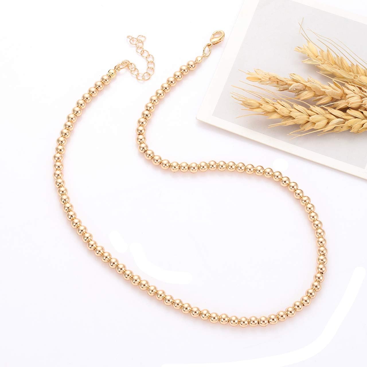 Rainbow Surfer Heishi Necklace for Women Stackable Ball Beaded Choker Necklace Layered Paperclip Link Chain Necklaces Summer Beach Jewelry Set image 3