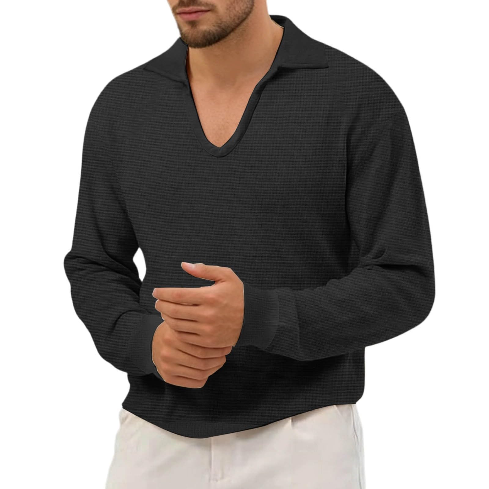 Generico Magliette Palestra Uomo T Shirt Cotone Scollo a V Maglietta da con Collo Elastico Undershirts Seamless Regular Traspirante Maglia Maniche Lunghe in Tessuto per Casual Estivo Comodo Girocollo