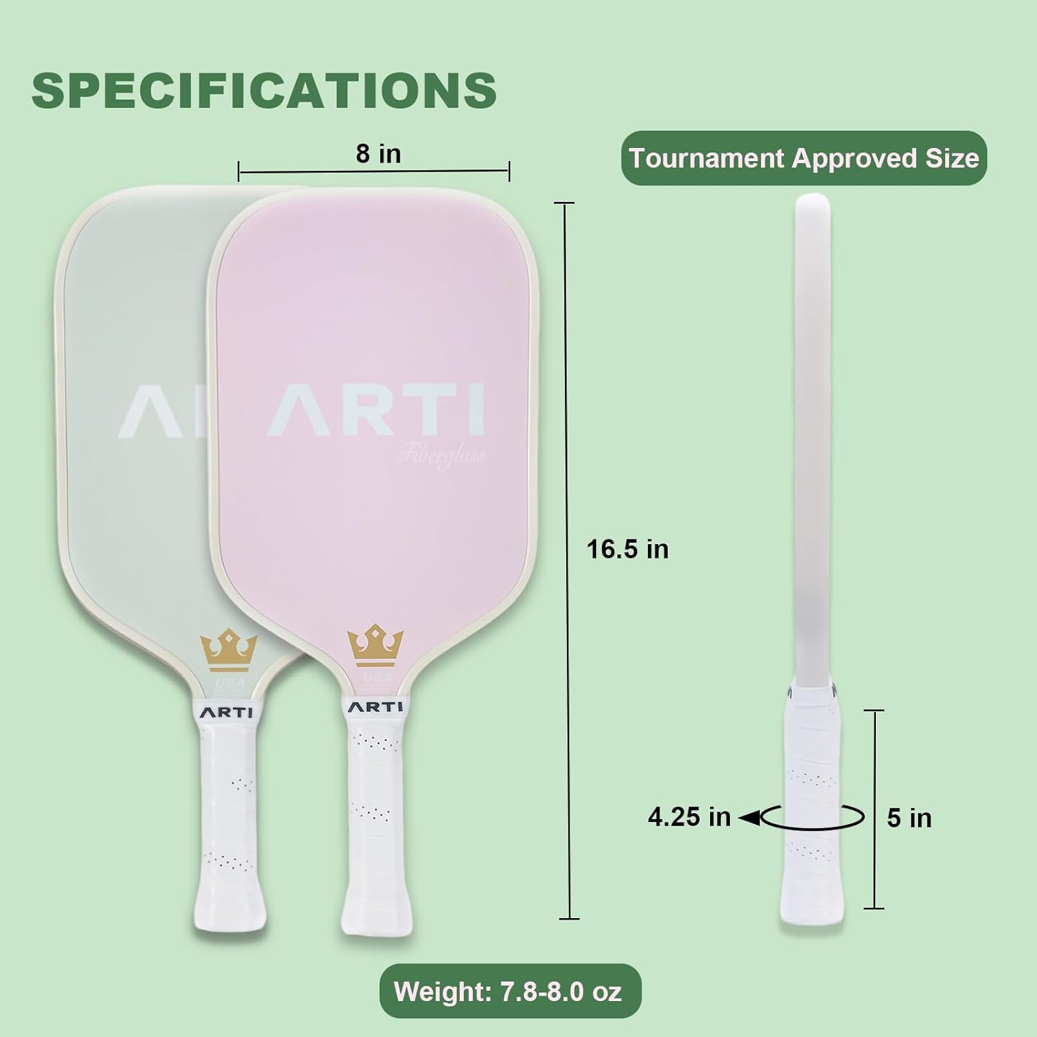 ARTI Pickleball Paddles Set of 2-USAPA Approved Fiberglass Surface Pickleball Set,2 Pickleball Rackets, 4 Balls and 1 Portable Carry Bag - Image 4