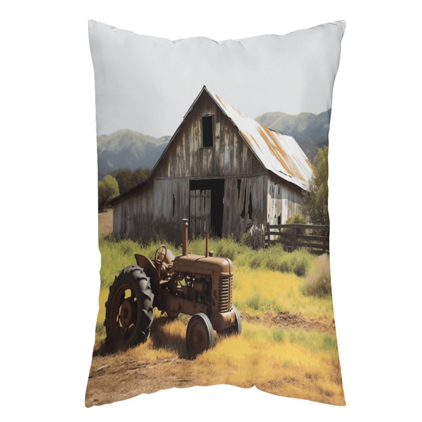 FekiLoot Old Wooden Barn with Rusted Tractor Throw Pillow Cover Soft Pillowcase with Hidden Zipper Lumbar Decorative Throw Pillow Covers Luxury Cozy Pillows Shams Rectangle Cushion Cases