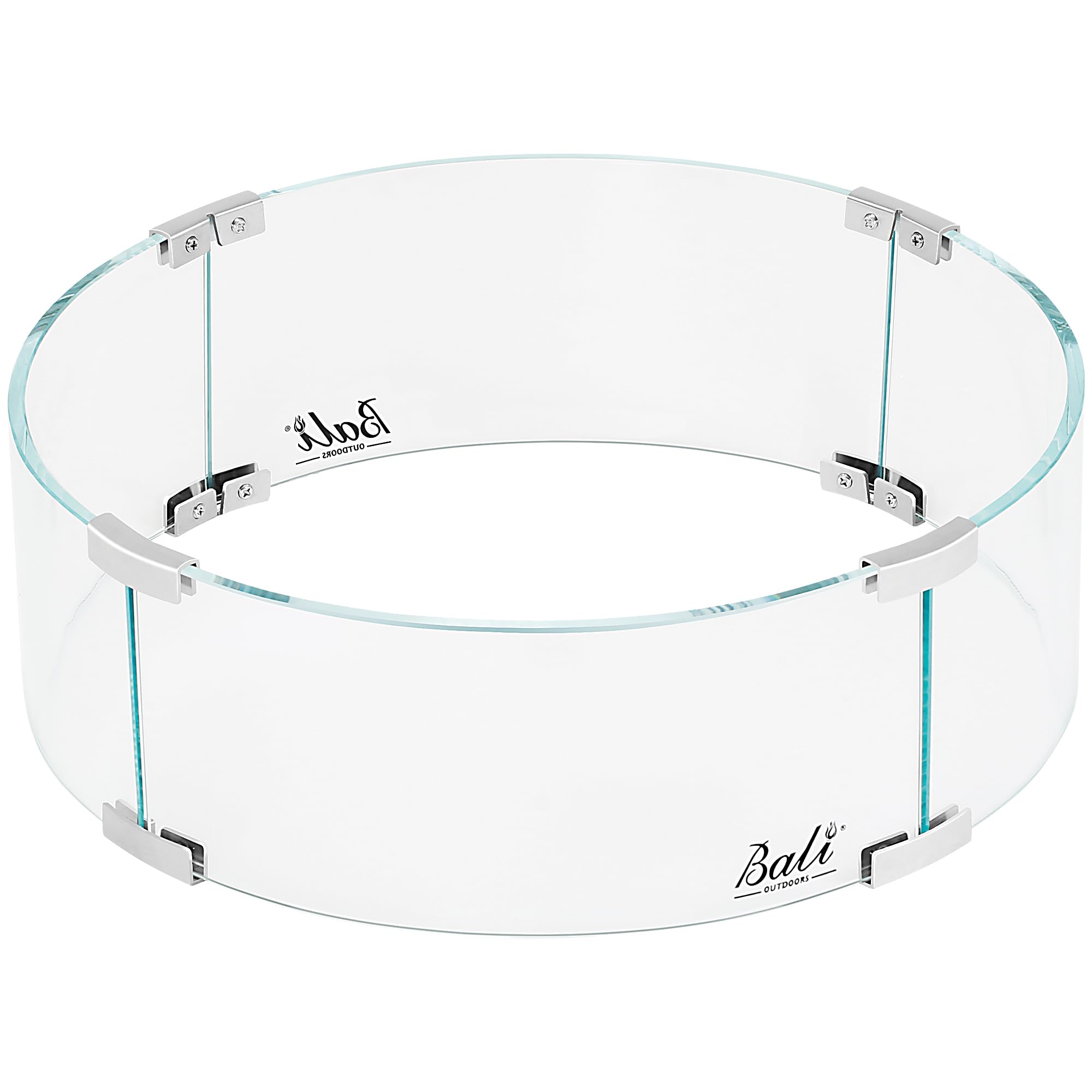 BALI OUTDOORS Fire Pit Wind Guard, 18.5 x 18.5 x6 Inch Clear Tempered Glass Flame Guard with Hard Aluminum Corner Brackets, Fits for Round Outdoor Fire Pit