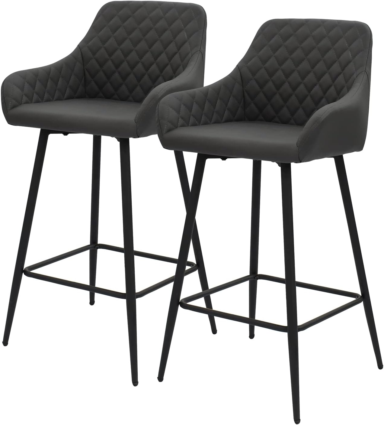 Frideko Bar Stools Set of 2, PU Padded, Metal Legs Counter High Chair