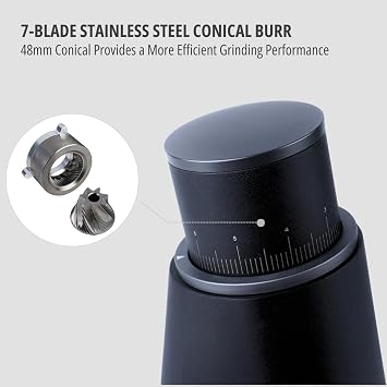 Single Dose Electric Coffee Grinder, White | 7-blade Stainless Steel Conical Burr, 0.01 mm Micro-adjustments for Various Brewing Methods, Fast Grinding, Low Retention