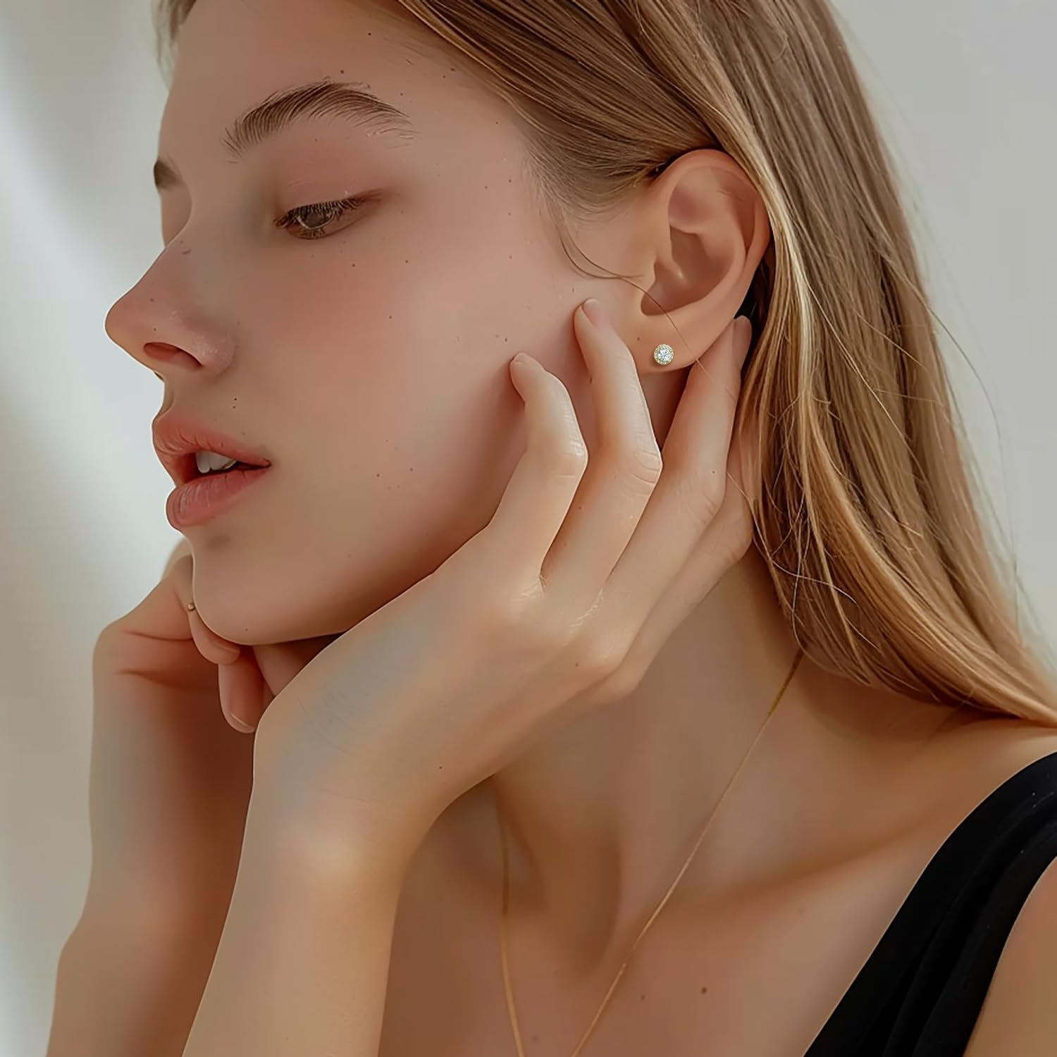 14K Gold Earrings for Women Gold Studs Earrings for Women Small Stud Earring for Womens Classic Cubic Zirconia Studs Earring for Womens 6.5/7.5/8.5mm - Image 3