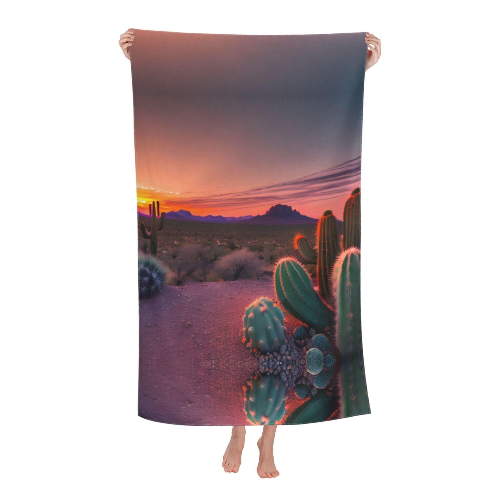 Oazcvbnn Women's White Cactus Desert Sunset Print Adult Beach Towel Summer Travel Pool Vacation Swimming Fitness Outdoor Adventures