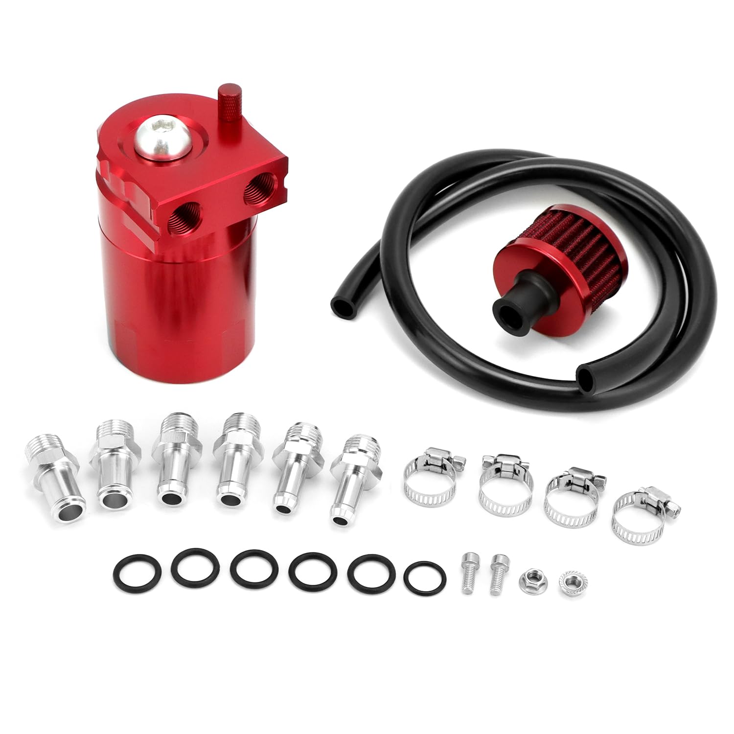 QWORK® Universale oil catch can auto, contenitore per la raccolta dell'olio con filtro dell'aria, alluminio, rosso 400 ml