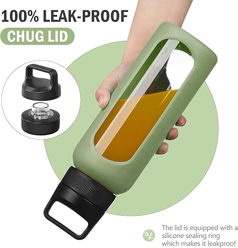 Miniatura 4 de Kodrine Botella de agua de 24 onzas con tapa para beber, botellas de agua de vidrio reutilizables con asa de transporte, botella de agua deportiva