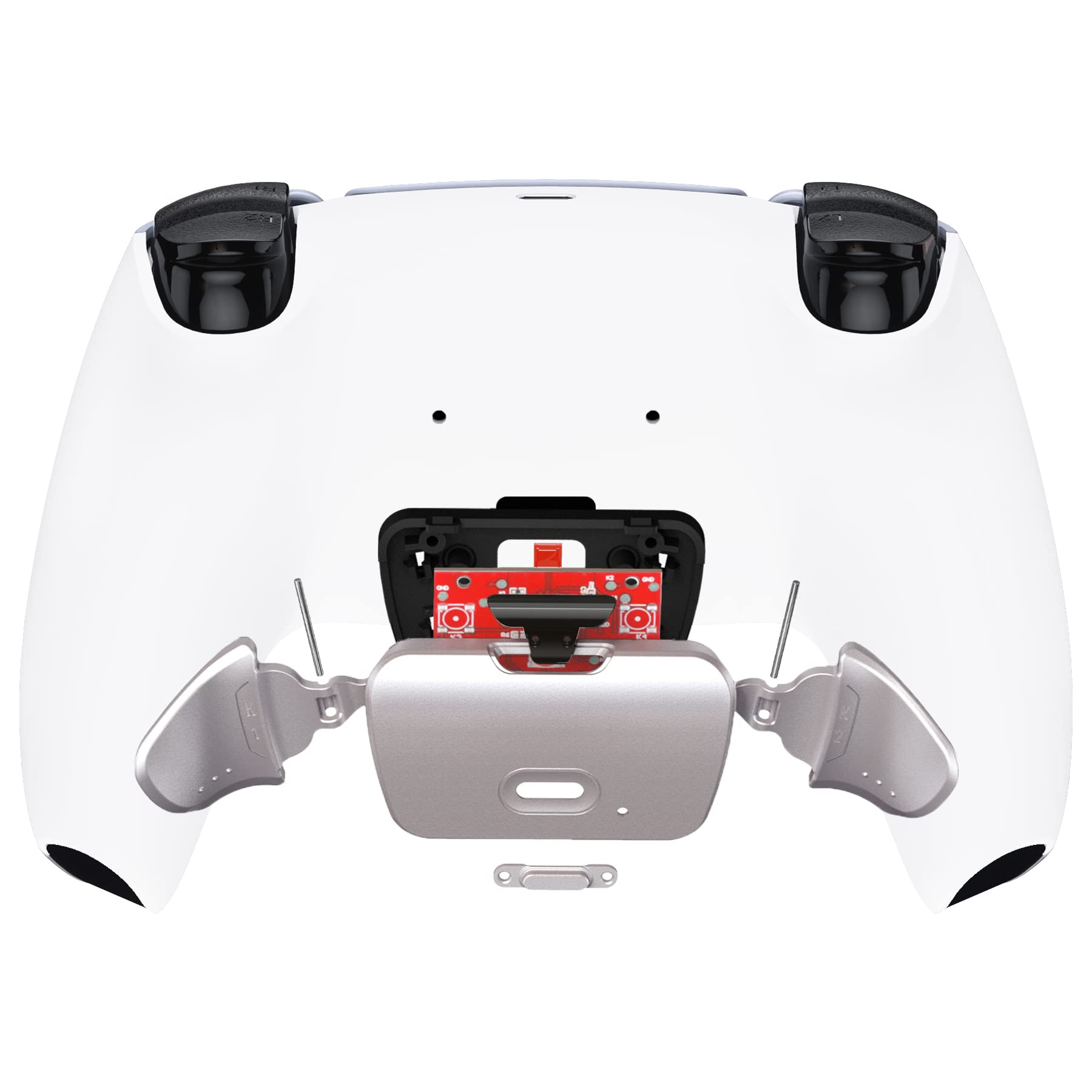 eXtremeRate RISE Remap Kit Programmabile per ps5 Controller BDM-030/040/050,Palette in Metallo Tasti Pulsanti Aggiuntivi Back Button Cover Posteriore per ps5 Joystick-Bianco