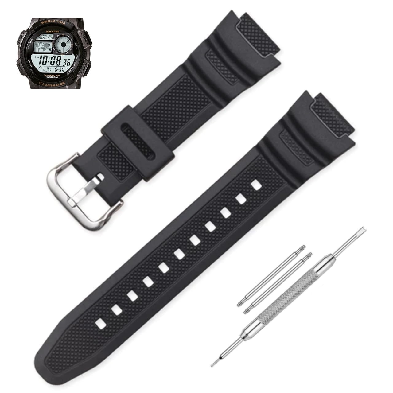 LineOn Resin Watch Strap (Black) Compatible With CASIO AE-1000w AE 1000 W with Tool and Pins (B0CRVQKXLD) Amazon Price History, Amazon Price Tracker