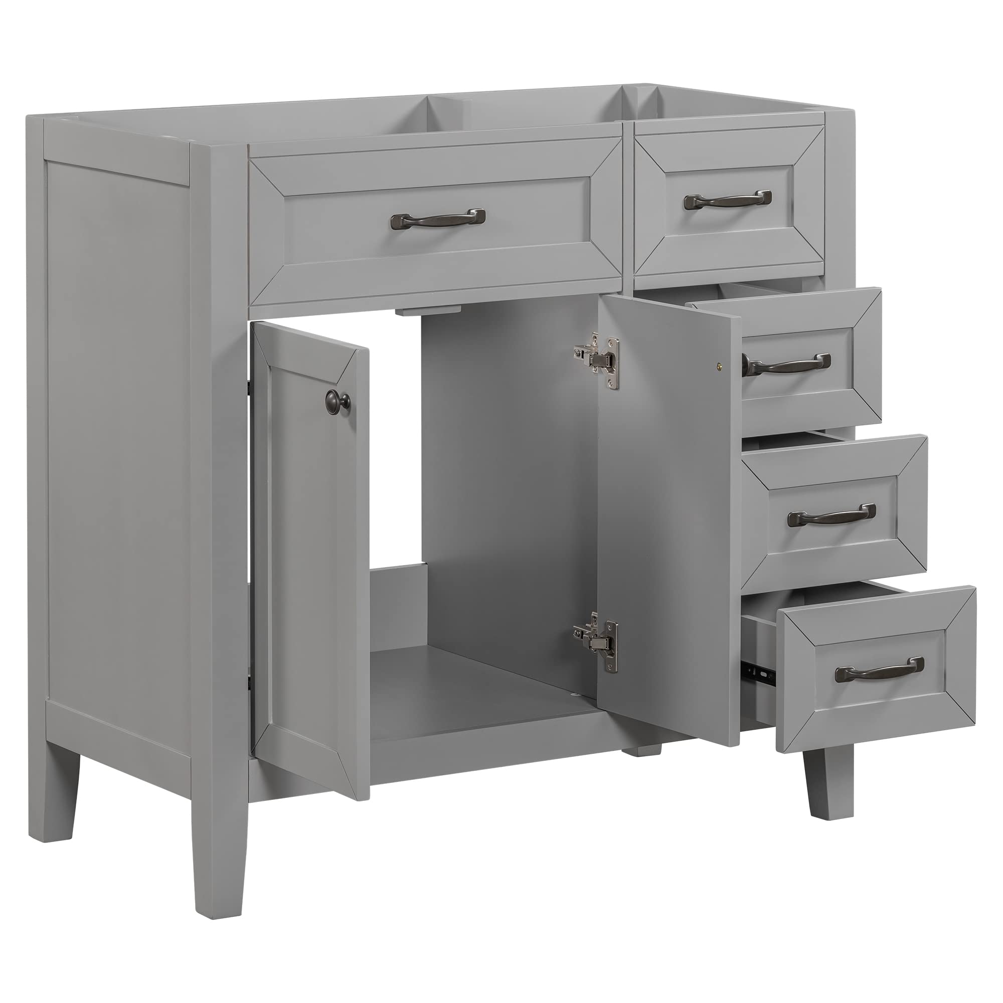 Bathroom Vanity Without Sink, Bathroom Cabinet Base Only, Bathroom Vanity Cabinet with 4 Drawers, Freestanding Bathroom Vanity Without Top, Solid Wood Frame and Soft Closing Door, Grey