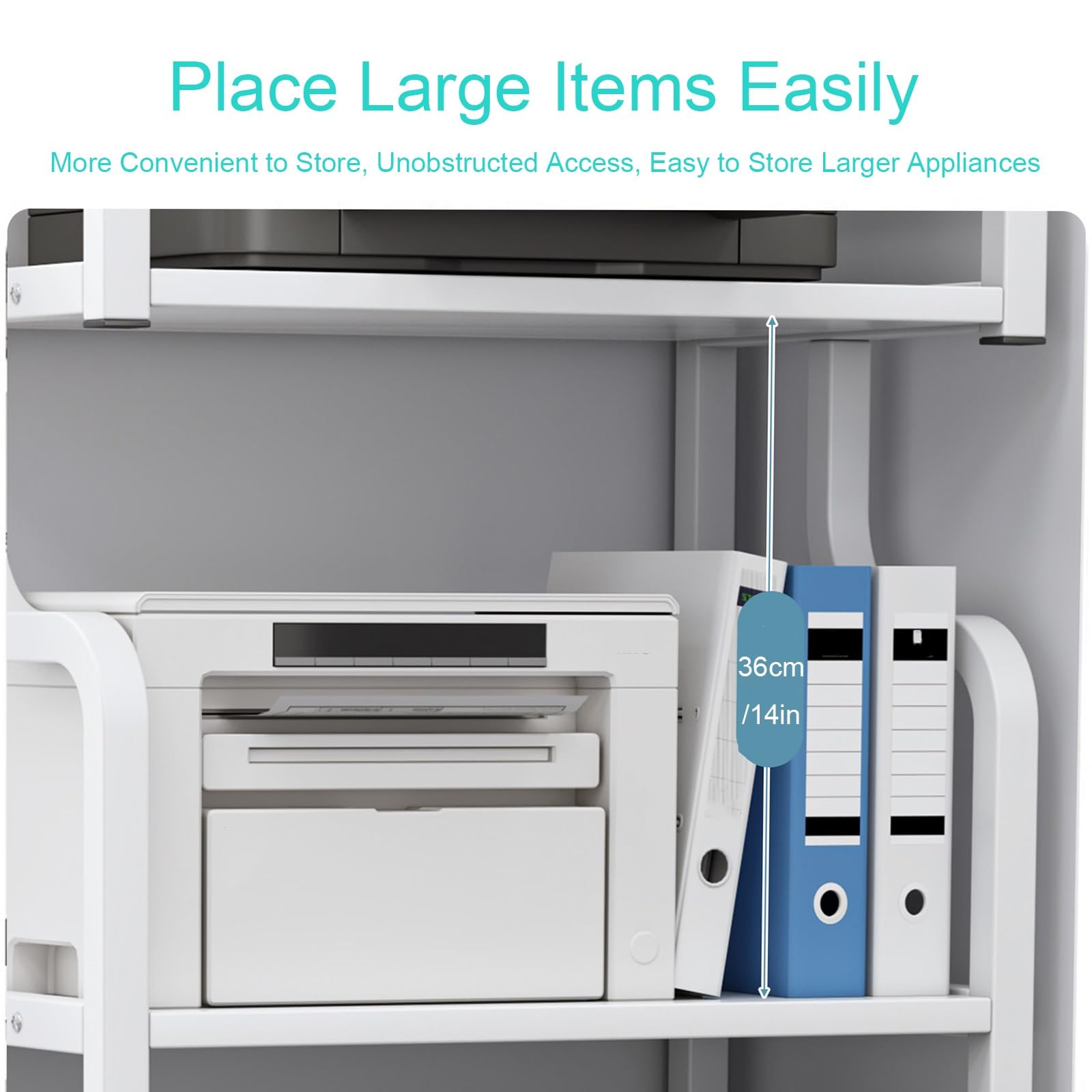 Mueble Impresora Multicapa, Grande Mesa Impresora con Almacenamiento y Ruedas de 52 X 34 X 127 cm para Máquina de Fax Oficina En Casa(White)