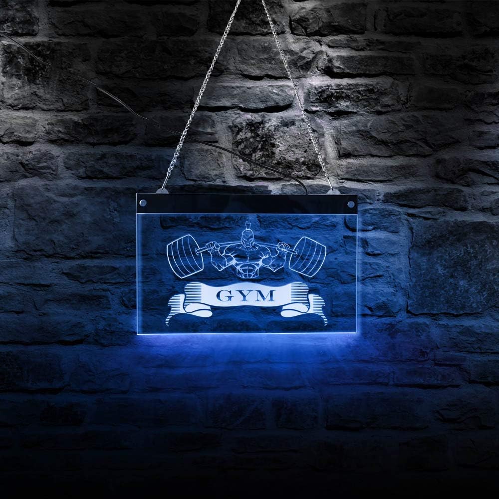 The Geeky Days Custom Home Gym Sign Lighting Wall Decor Customizable Fitness Center Weightlifting Sign Multi Colors LED Hanging Acrylic Board