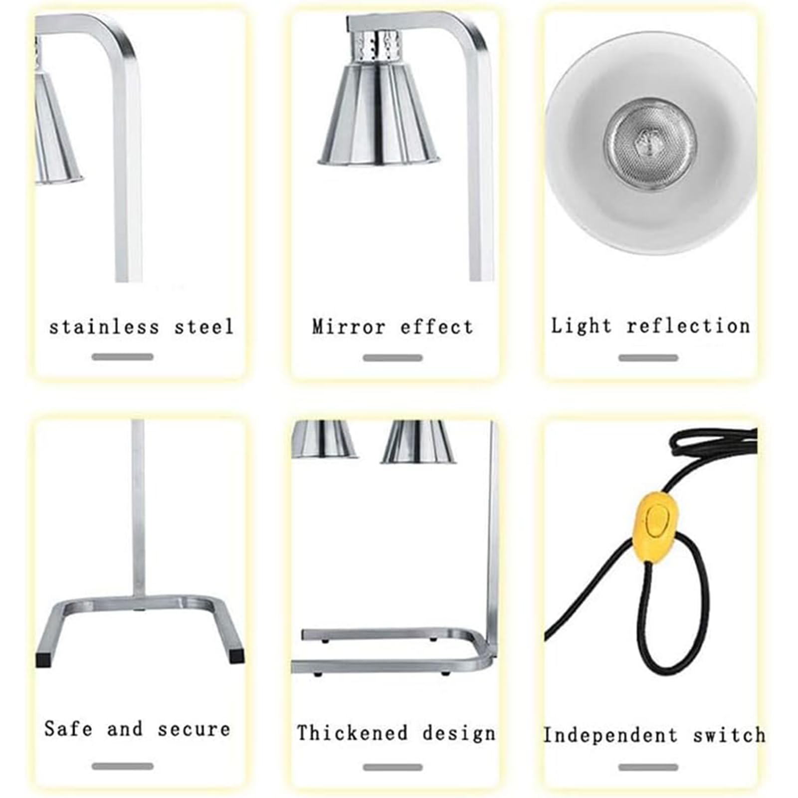 Lámpara para Calentar Alimentos, Lámpara De Aislamiento Térmico para Alimentos con Bombilla, Buen Efecto De Aislamiento Térmico, Calentamiento Uniforme, Equipo De Buffet De Cocina De Hotel