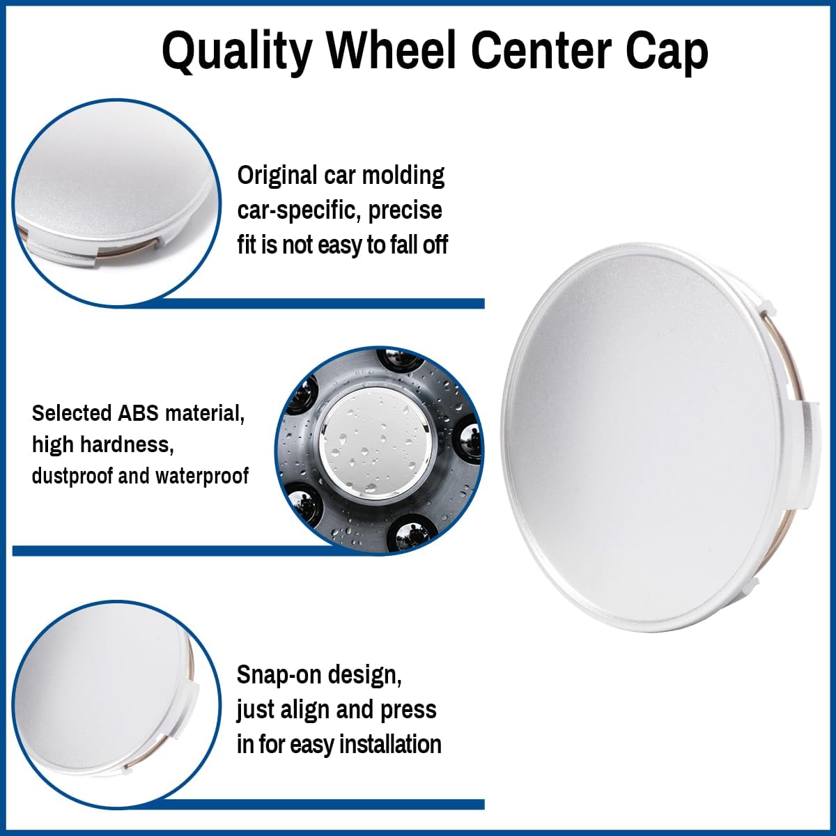 2.5Inch Wheel Center Cap for 2011-2025 Chrysler 200 300 Town and Country Pacifica Voyager Rim Hubcap Replacement Covers 1LB74SZ7AB 1LB74TRMAA 1LB74SZOAB 1LB74TRMAB, 4 pcs, Silver