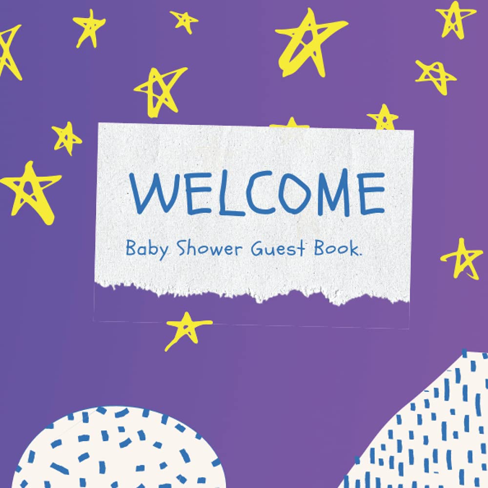 WELCOME. baby shower guestbook.: baby shower guestbook purple with stars.