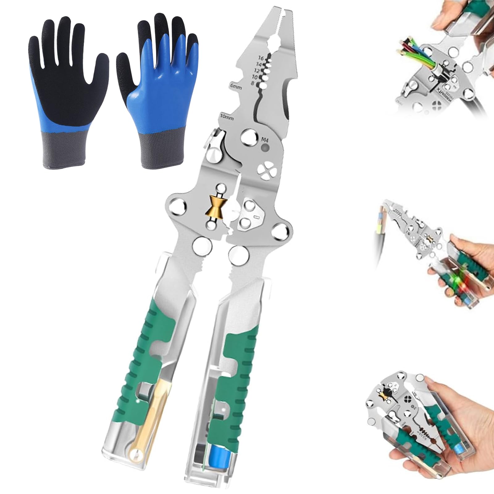Electrical Pliers,Folding Stylus Screwdriver Wire Stripper,with Voltage Tester,Non-Slip Grip,Multi-Function,Ergonomic,for Cutting,Pulling,Crimping Wires Cable,with Electrician Gloves
