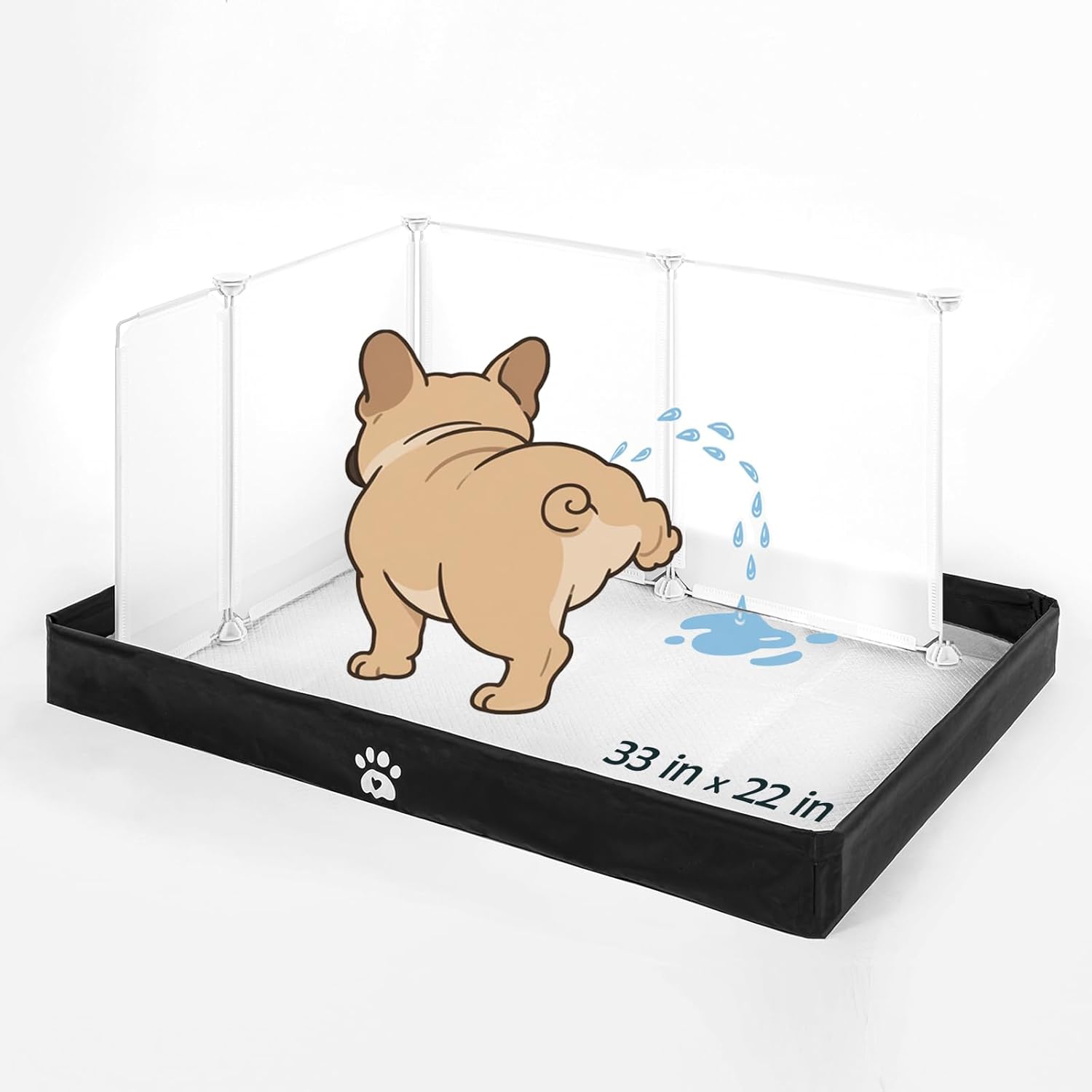 MEEXPAWS Dog Pee Pad Holder Foldable with Dog Litter Box Enclosure High Wall, Puppy Pad Holder Tray Liner Base with DIY Splash Guard, Indoor Dog Potty for Medium to Large Dogs, Leak-Proof, Easy Clean