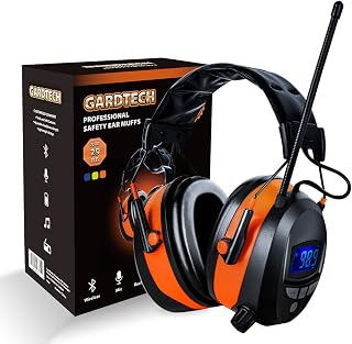 Safety Earmuffs with Bluetooth Radio for Mowing, NRR 29dB Industrial Ear Hearing Protection Ear Muffs, Noise Cancelling Wireless Headphone - 2023 Upgraded LCD Display, Rechargeable BL-5B Battery