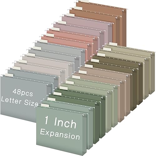 Yaomiao 48 carpetas colgantes tamaño carta, organizador de archivos de 12 colores con pestañas para oficina, escuela, aula, hogar, suministros de