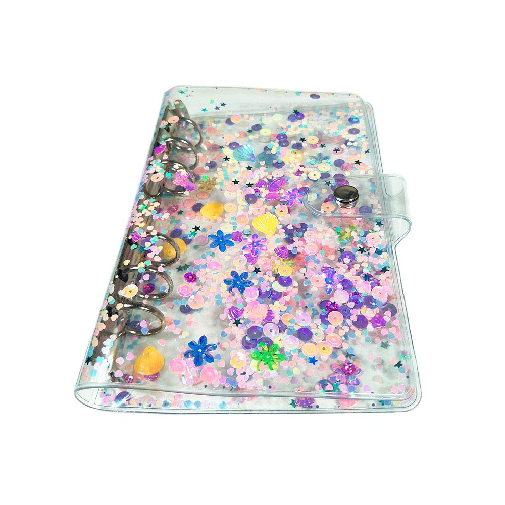 Chris.W A5 6-Ring Binder Planner Cover PVC Notebook Cover Glitter Loose Leaf Binder Round Ring Protector with Snap Button Closure(Refills Paper Not Included)