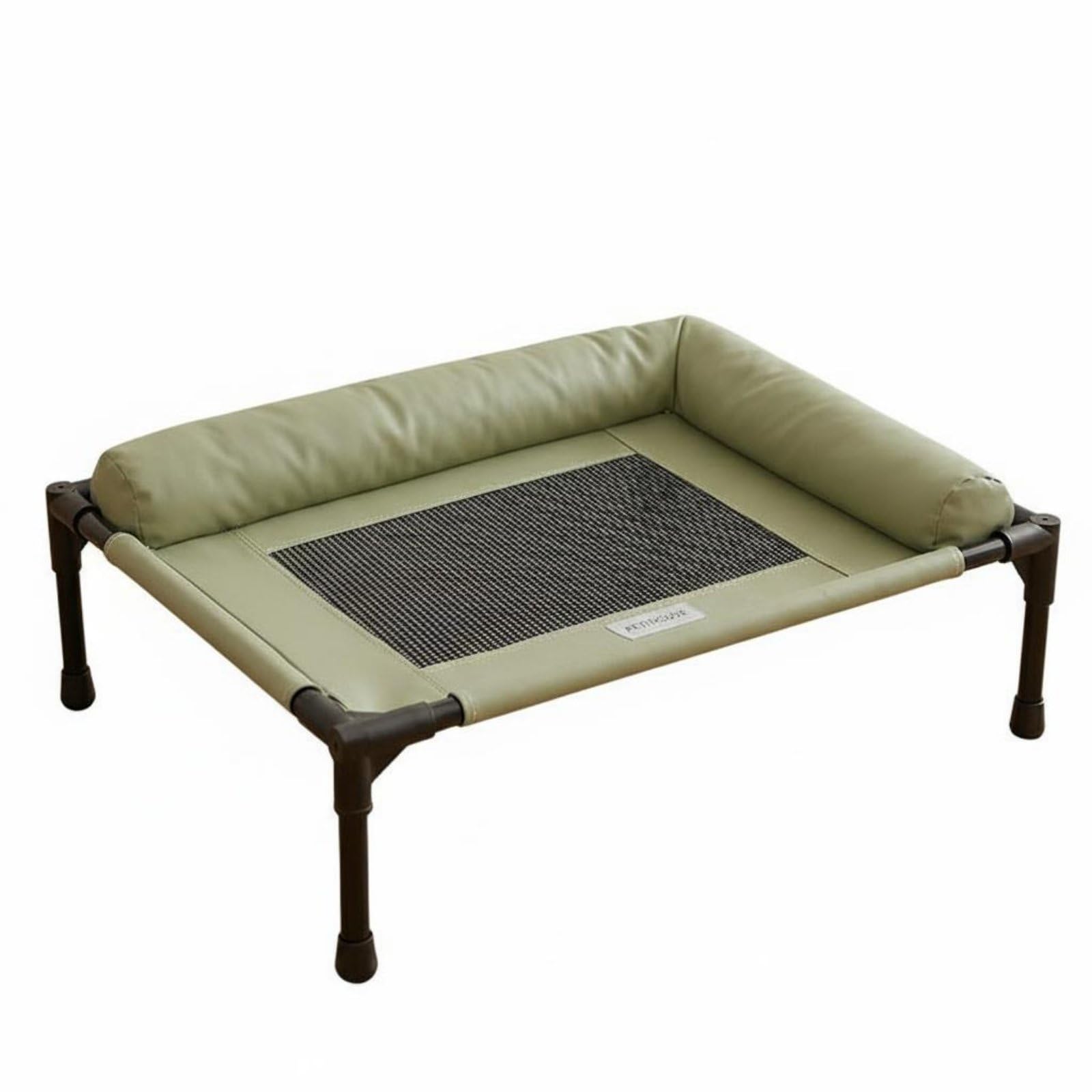 Bed Cama para Perros Elevada con Borde Acolchado Base de Malla Transpirable Diseño Impermeable y Firme Adecuado para en Sala de Estar y Jardín, Verde, L