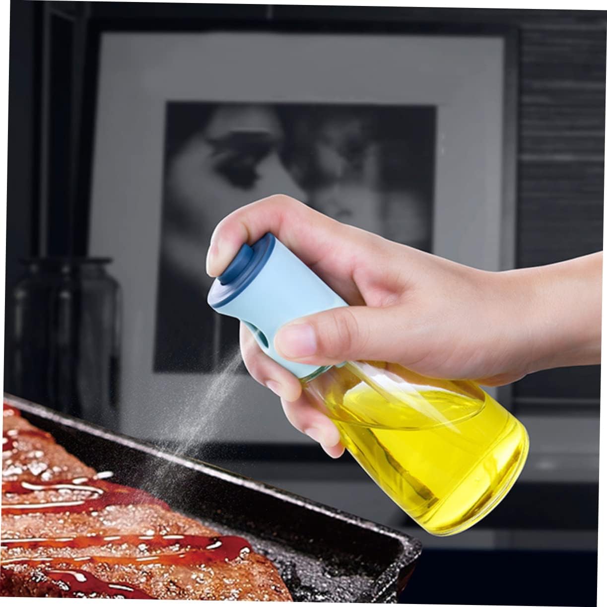2Pcs Press Type Oil Sprayer Bottle for Cooking Kitchen Oil Dispenser with Leak Glass Design Ergonomic Low Calorie Spray for Barbecue and Healthy Food Prep
